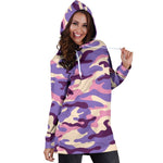 Pastel Purple Camouflage Print Hoodie Dress GearFrost