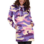 Pastel Purple Camouflage Print Hoodie Dress GearFrost