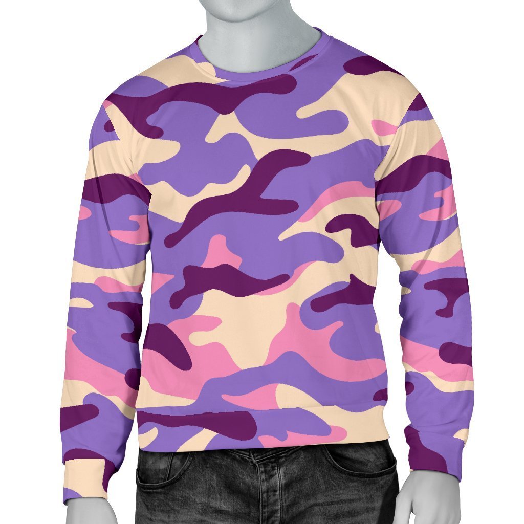 Pastel Purple Camouflage Print Men's Crewneck Sweatshirt GearFrost