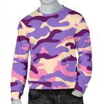 Pastel Purple Camouflage Print Men's Crewneck Sweatshirt GearFrost