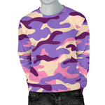 Pastel Purple Camouflage Print Men's Crewneck Sweatshirt GearFrost