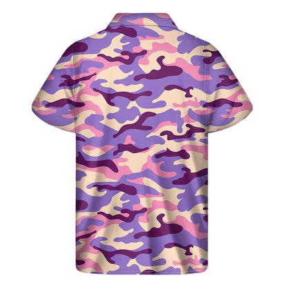 Pastel Purple Camouflage Print Men's Short Sleeve Shirt
