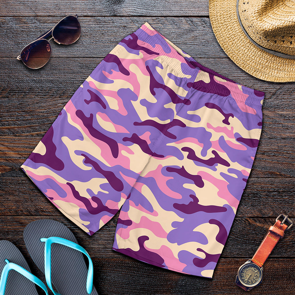 Pastel Purple Camouflage Print Men's Shorts