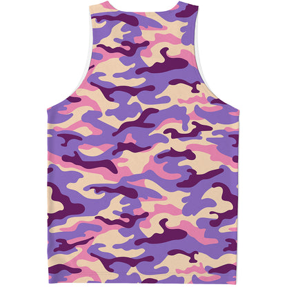 Pastel Purple Camouflage Print Men's Tank Top
