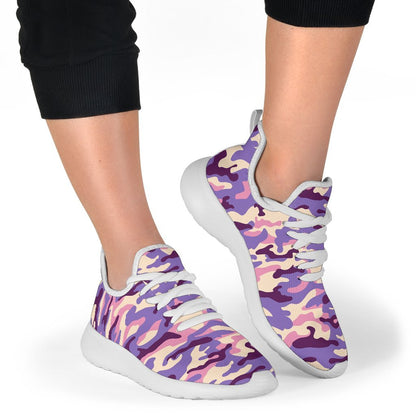 Pastel Purple Camouflage Print Mesh Knit Shoes GearFrost
