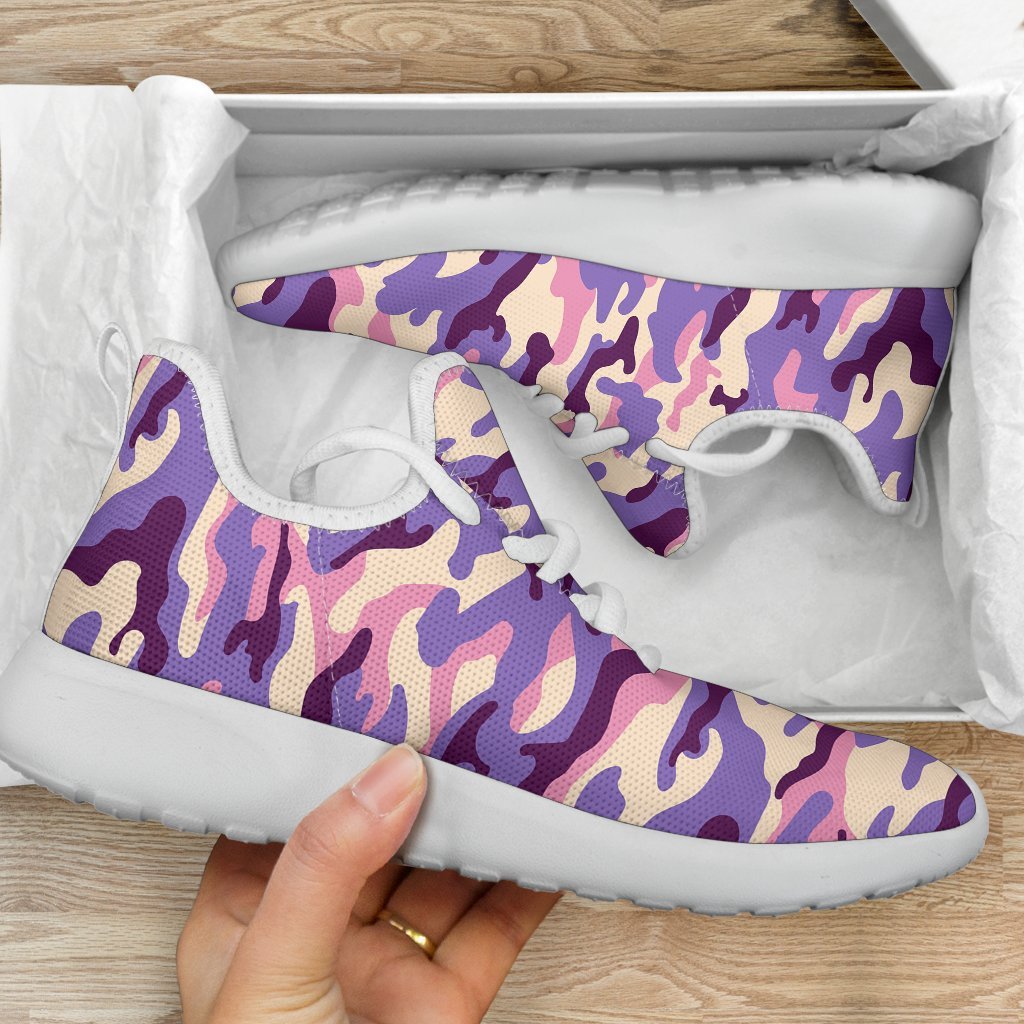 Pastel Purple Camouflage Print Mesh Knit Shoes GearFrost