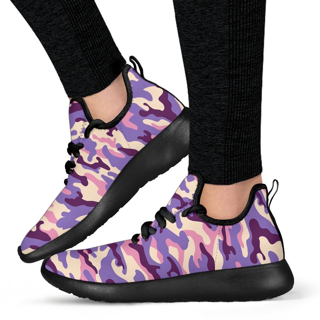 Pastel Purple Camouflage Print Mesh Knit Shoes GearFrost