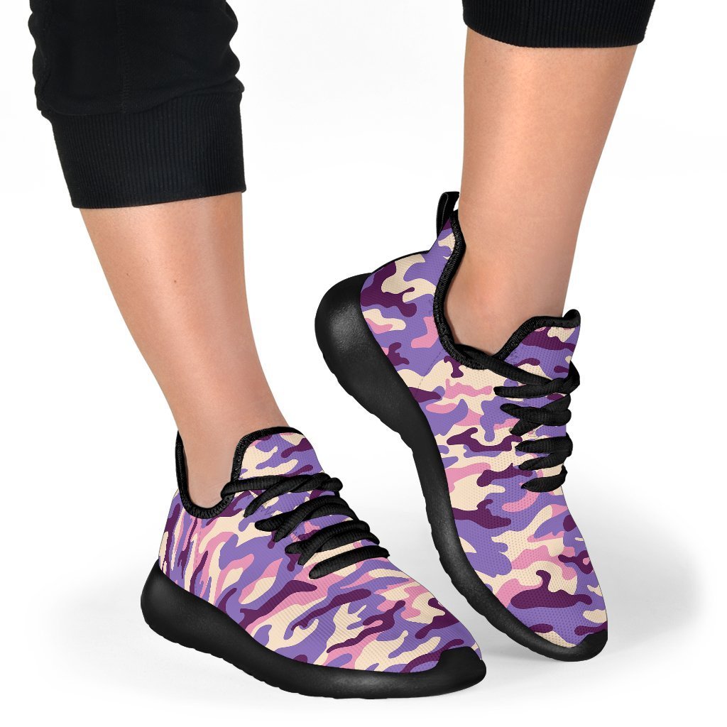 Pastel Purple Camouflage Print Mesh Knit Shoes GearFrost