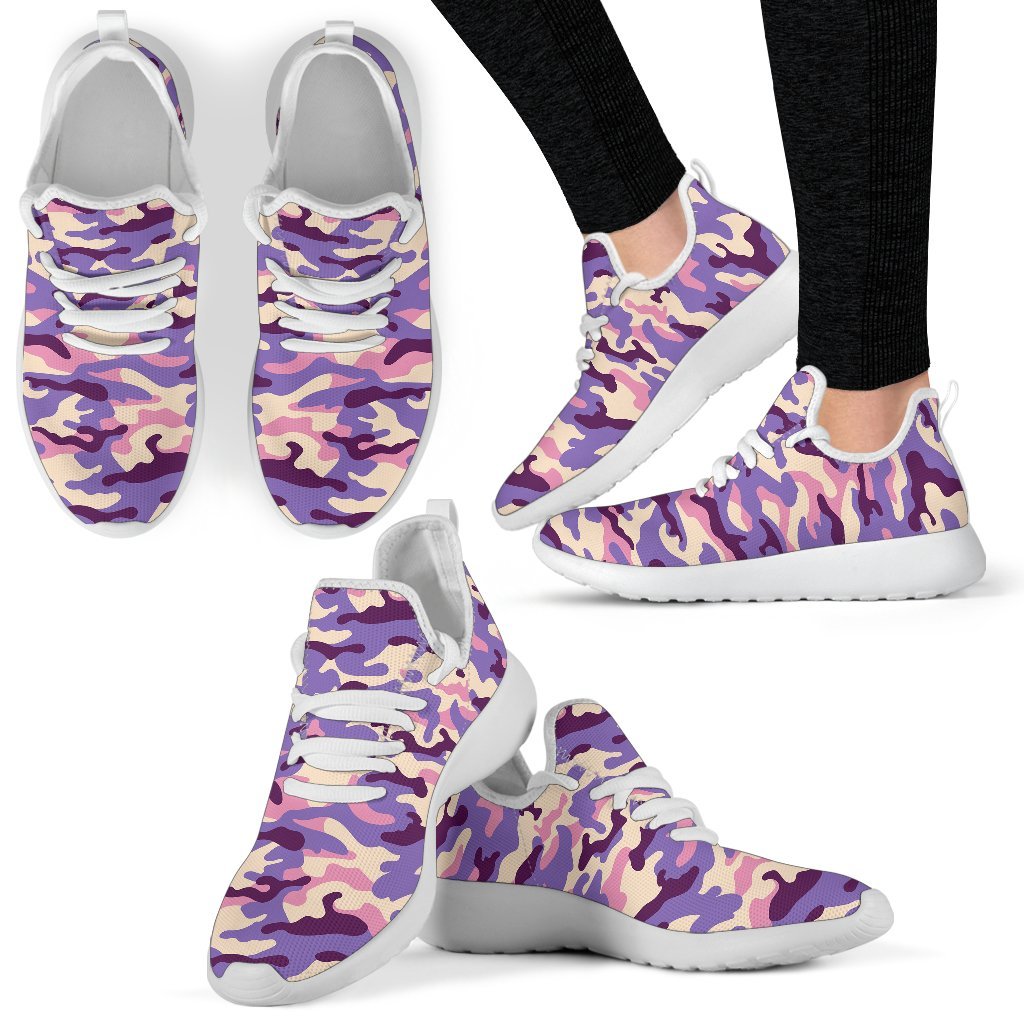 Pastel Purple Camouflage Print Mesh Knit Shoes GearFrost