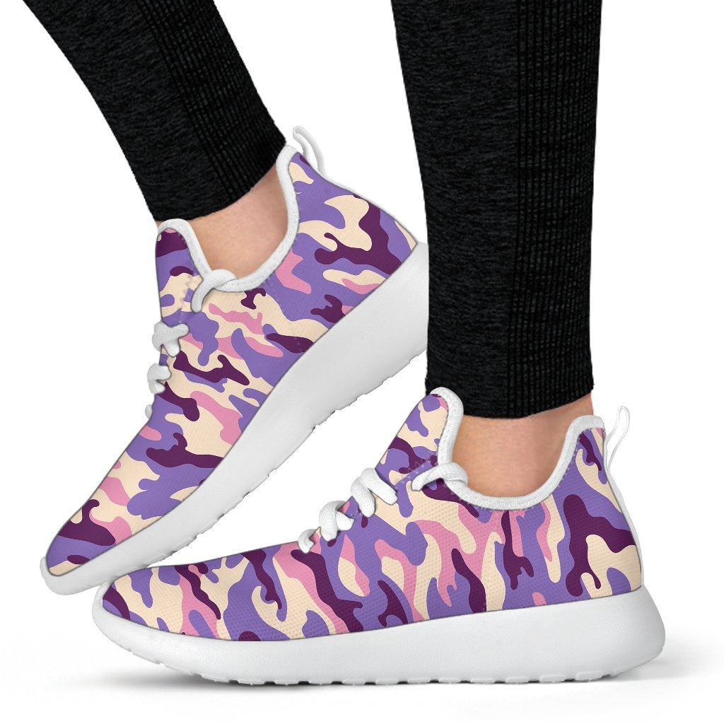 Pastel Purple Camouflage Print Mesh Knit Shoes GearFrost