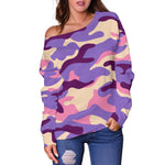 Pastel Purple Camouflage Print Off Shoulder Sweatshirt GearFrost