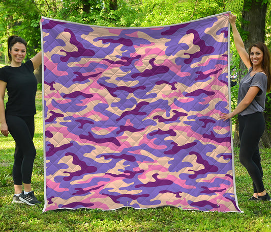 Pastel Purple Camouflage Print Quilt