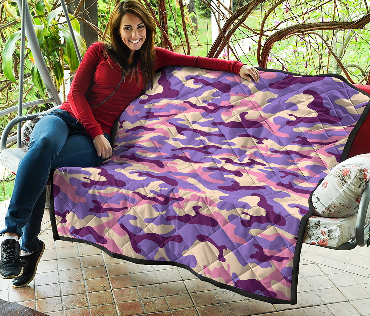 Pastel Purple Camouflage Print Quilt