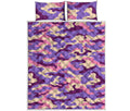 Pastel Purple Camouflage Print Quilt Bed Set