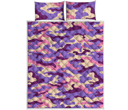Pastel Purple Camouflage Print Quilt Bed Set