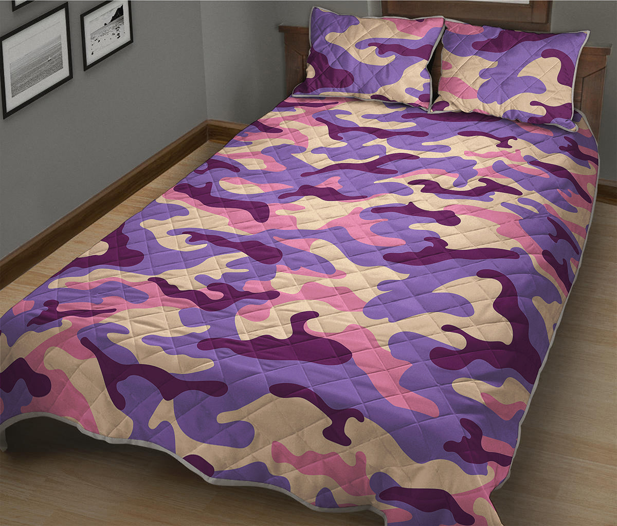 Pastel Purple Camouflage Print Quilt Bed Set