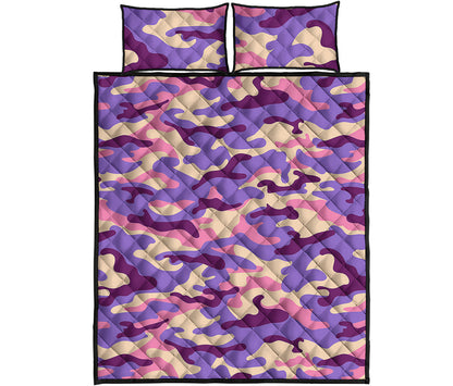 Pastel Purple Camouflage Print Quilt Bed Set