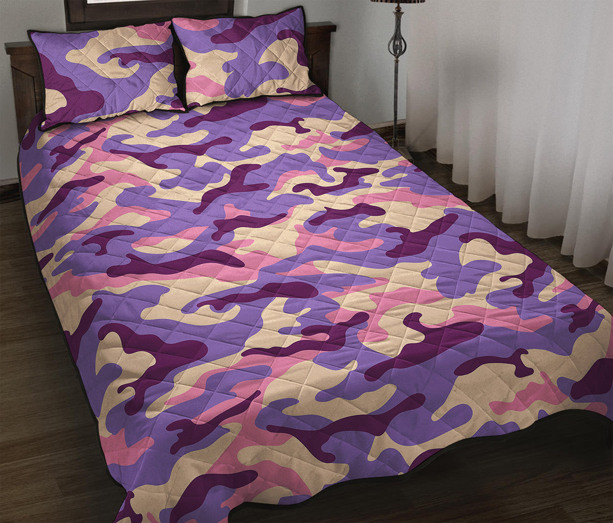 Pastel Purple Camouflage Print Quilt Bed Set