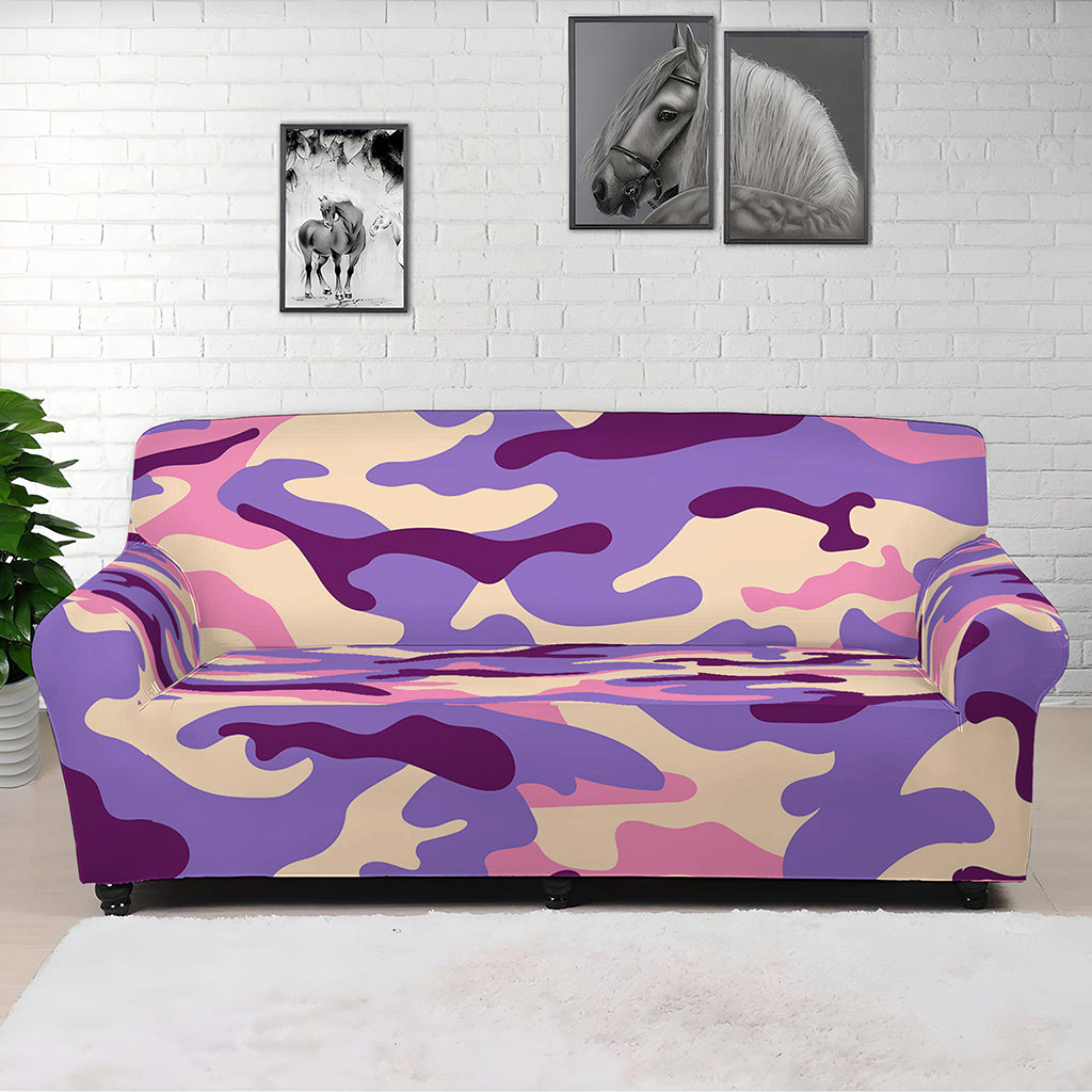 Pastel Purple Camouflage Print Sofa Cover