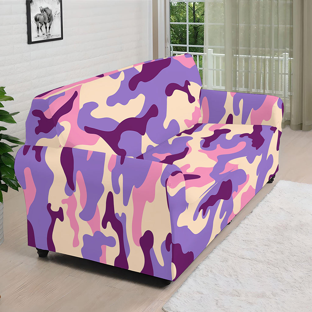 Pastel Purple Camouflage Print Sofa Cover