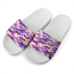 Pastel Purple Camouflage Print White Slide Sandals