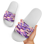Pastel Purple Camouflage Print White Slide Sandals