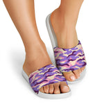 Pastel Purple Camouflage Print White Slide Sandals