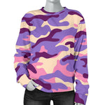 Pastel Purple Camouflage Print Women's Crewneck Sweatshirt GearFrost