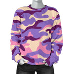 Pastel Purple Camouflage Print Women's Crewneck Sweatshirt GearFrost