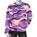 Pastel Purple Camouflage Print Women's Crewneck Sweatshirt GearFrost