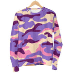 Pastel Purple Camouflage Print Women's Crewneck Sweatshirt GearFrost
