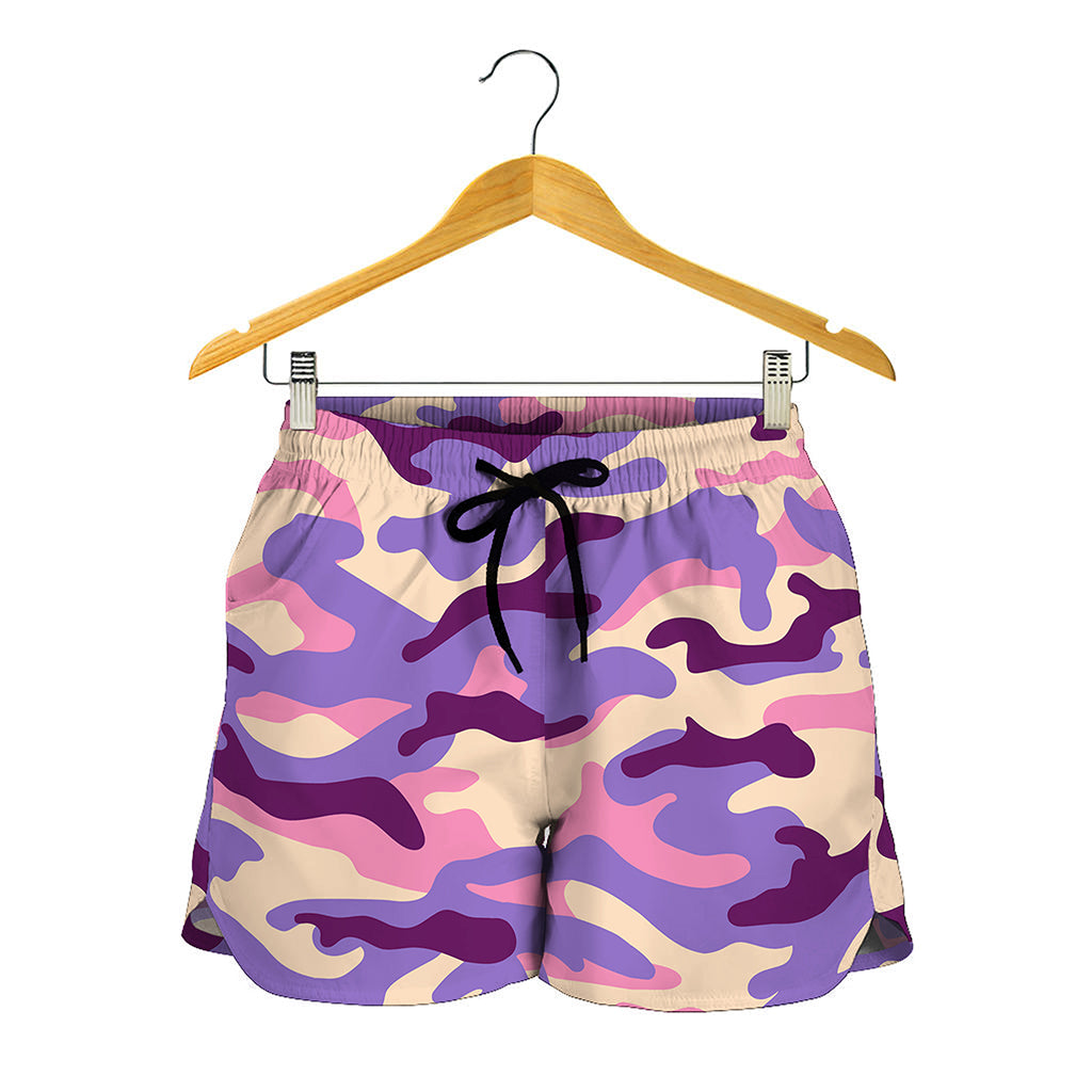 Pastel Purple Camouflage Print Women's Shorts