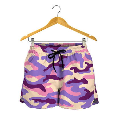 Pastel Purple Camouflage Print Women's Shorts
