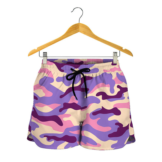 Pastel Purple Camouflage Print Women's Shorts