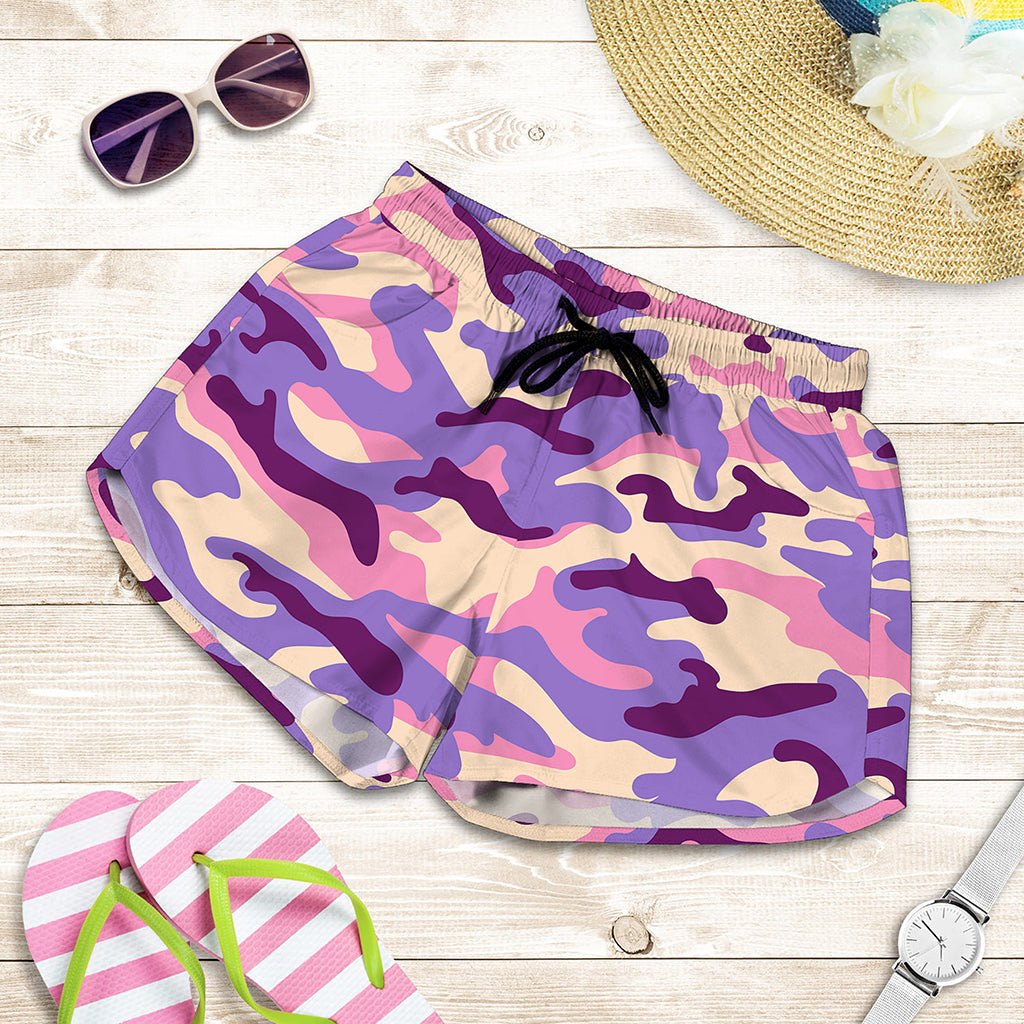 Pastel Purple Camouflage Print Women's Shorts