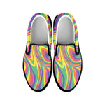 Pastel Rave Print Black Slip On Shoes