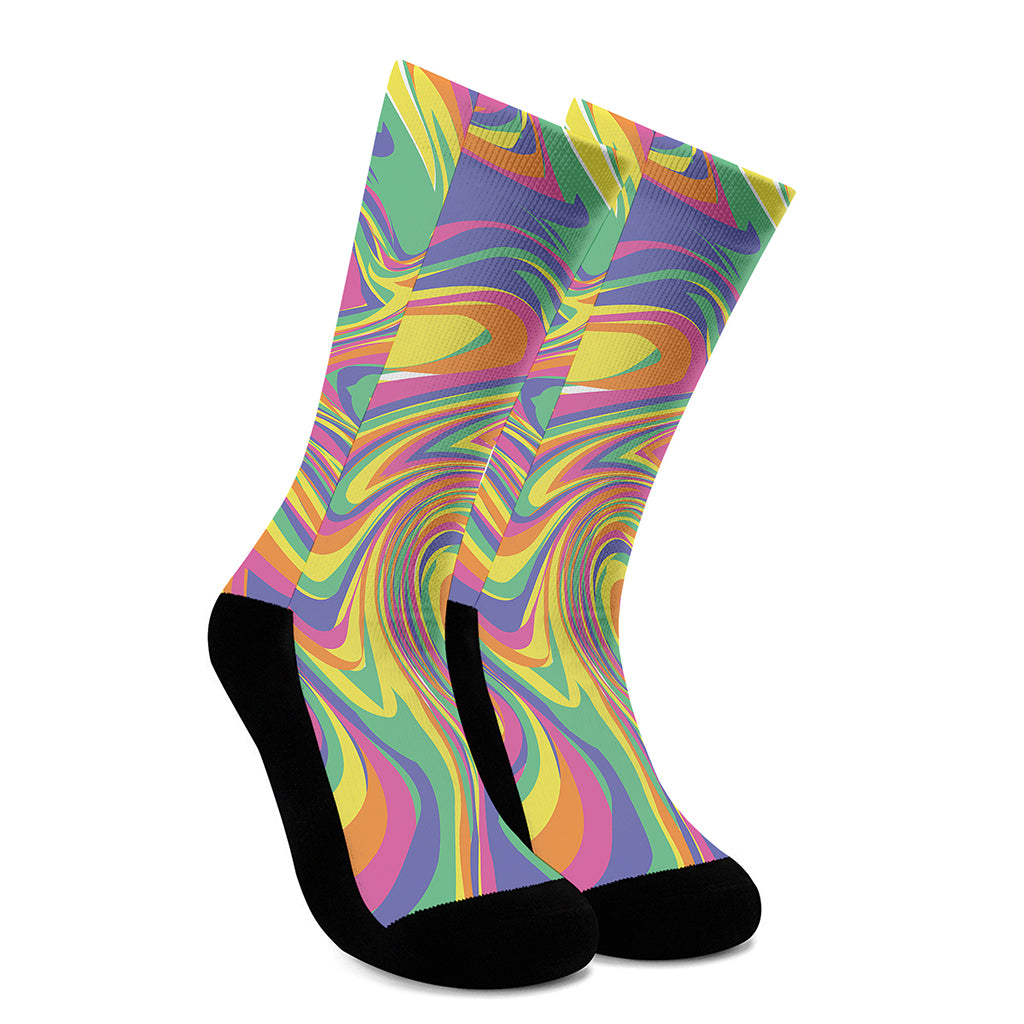 Pastel Rave Print Crew Socks