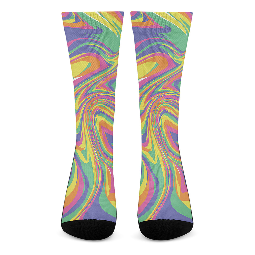 Pastel Rave Print Crew Socks