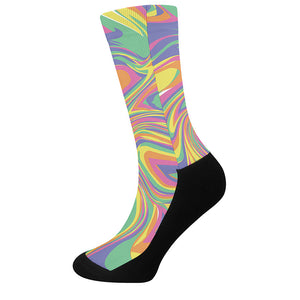 Pastel Rave Print Crew Socks