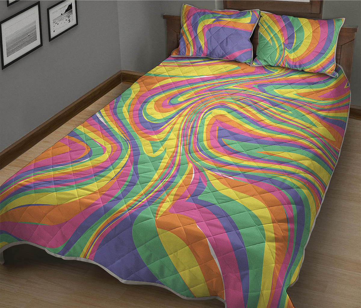 Pastel Rave Print Quilt Bed Set