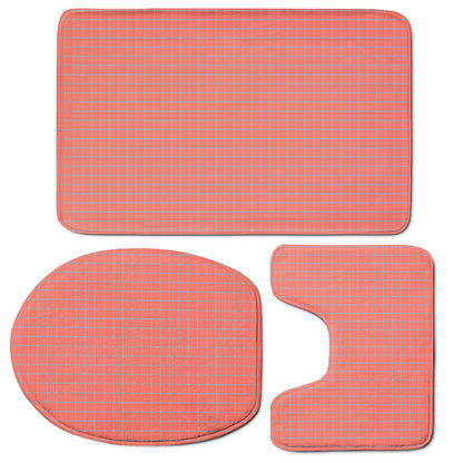 Pastel Red And Grey Tattersall Print 3 Piece Bath Mat Set