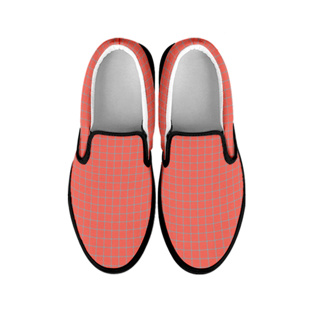 Pastel Red And Grey Tattersall Print Black Slip On Shoes
