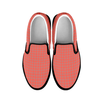 Pastel Red And Grey Tattersall Print Black Slip On Shoes