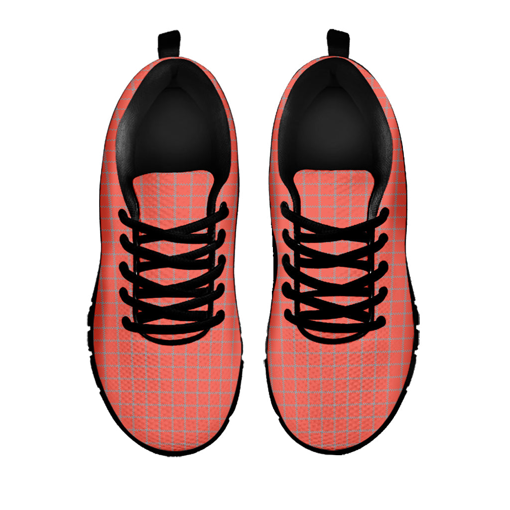 Pastel Red And Grey Tattersall Print Black Sneakers