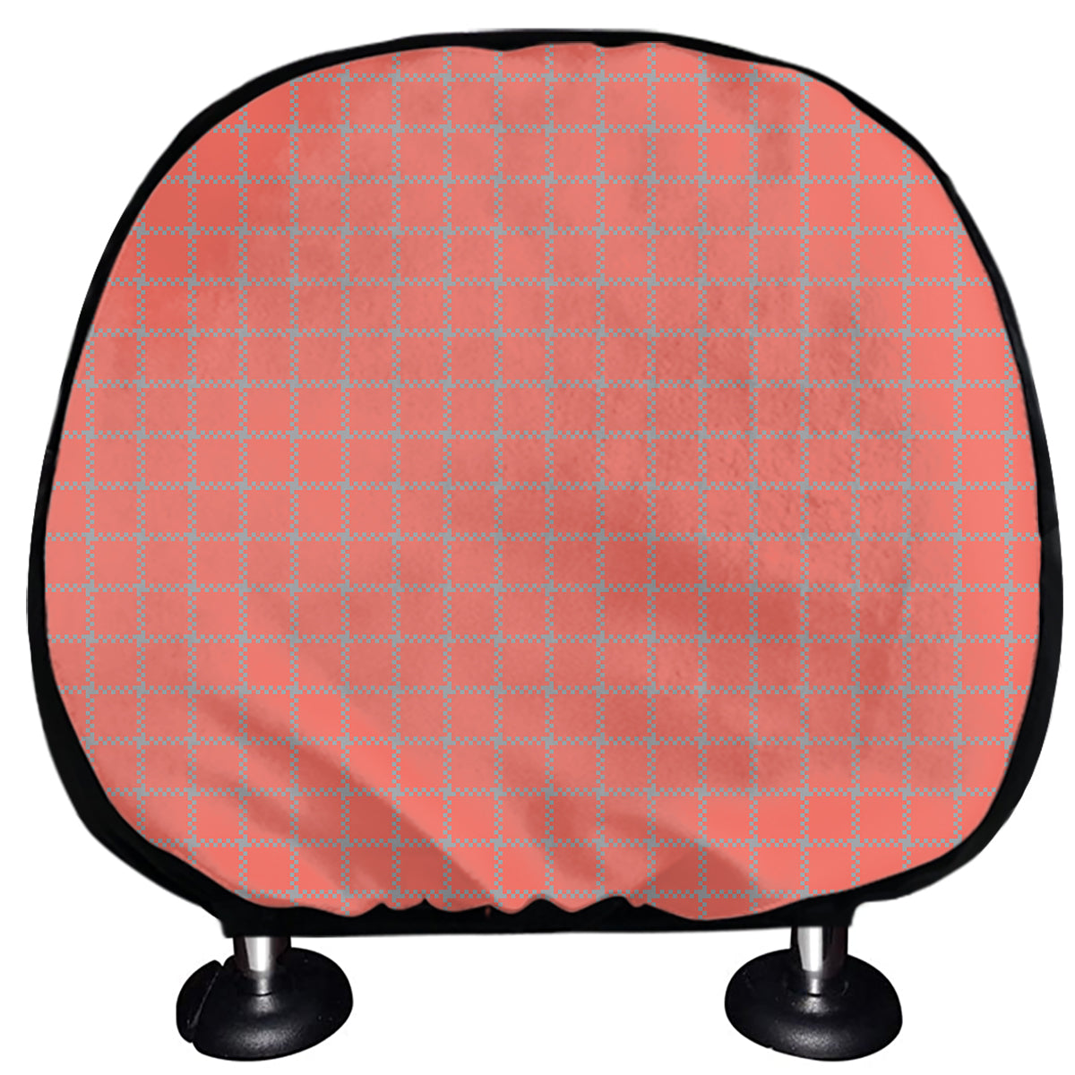 Pastel Red And Grey Tattersall Print Car Headrest Covers
