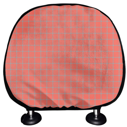 Pastel Red And Grey Tattersall Print Car Headrest Covers