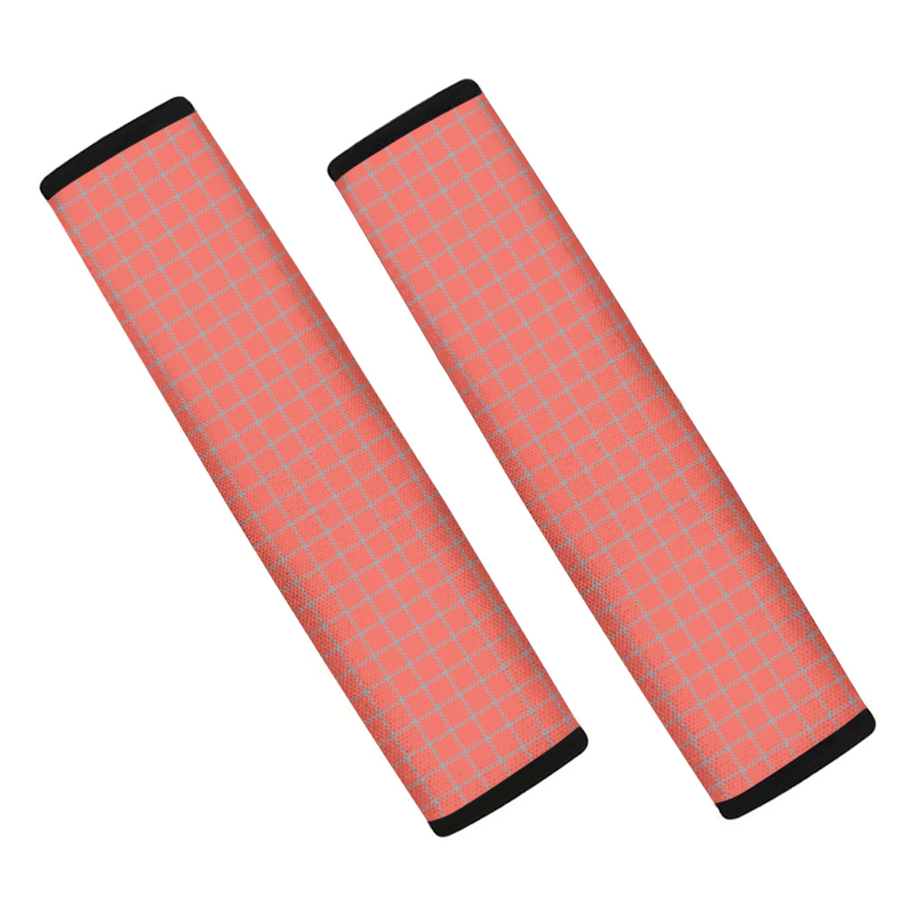 Pastel Red And Grey Tattersall Print Car Seat Belt Covers