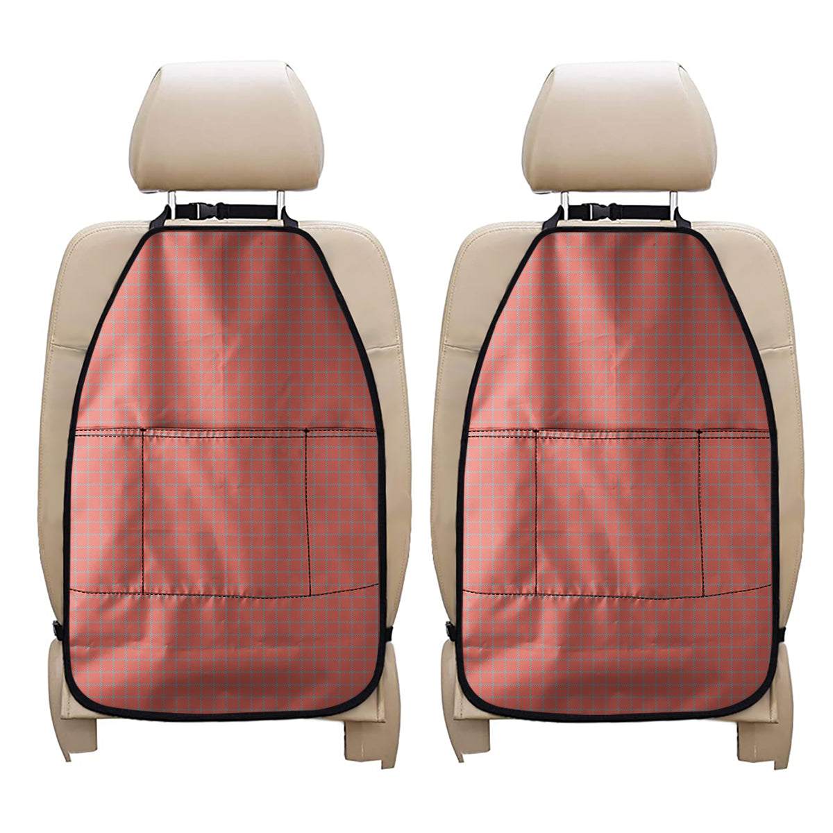 Pastel Red And Grey Tattersall Print Car Seat Organizers
