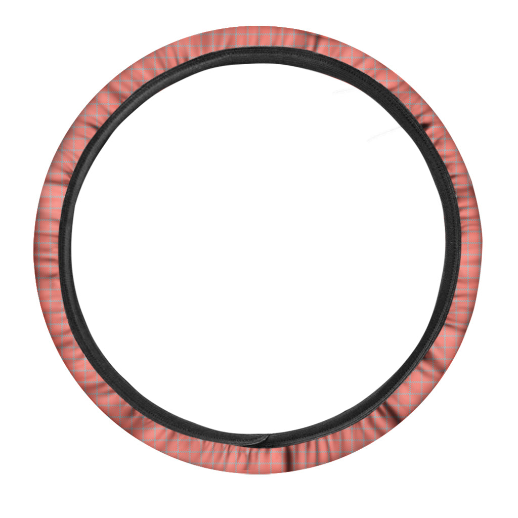 Pastel Red And Grey Tattersall Print Car Steering Wheel Cover