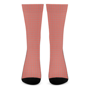 Pastel Red And Grey Tattersall Print Crew Socks